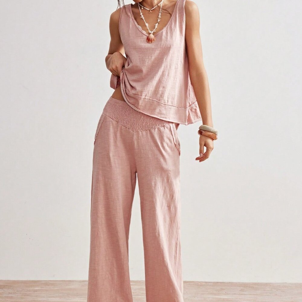 Pink Boho Casual Women's Knit Two‑Piece Set